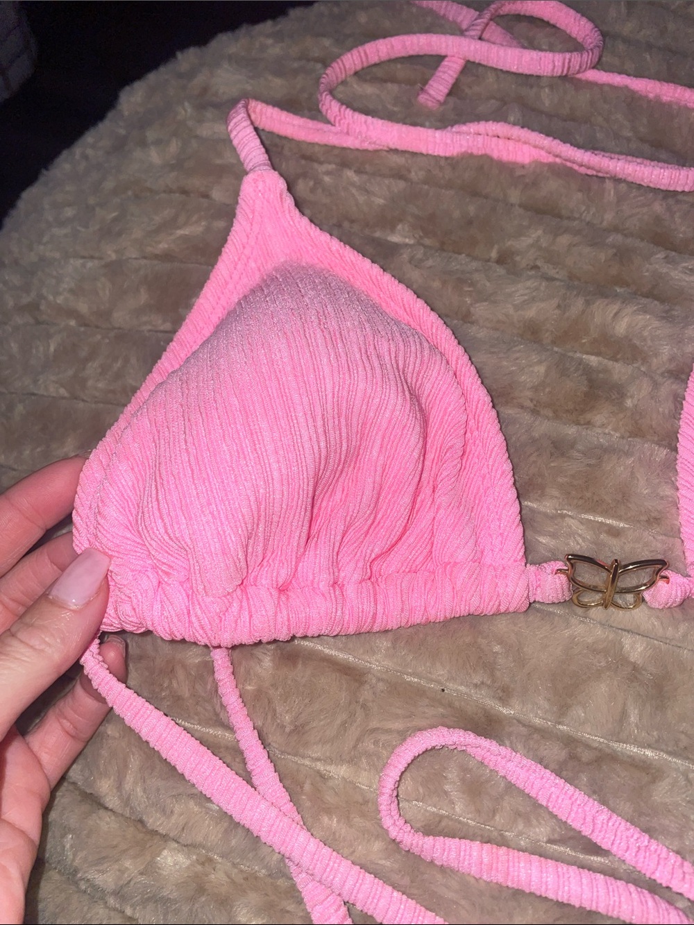 Pink Ribbed Triangle Bikini Top - Picture 3 of 4